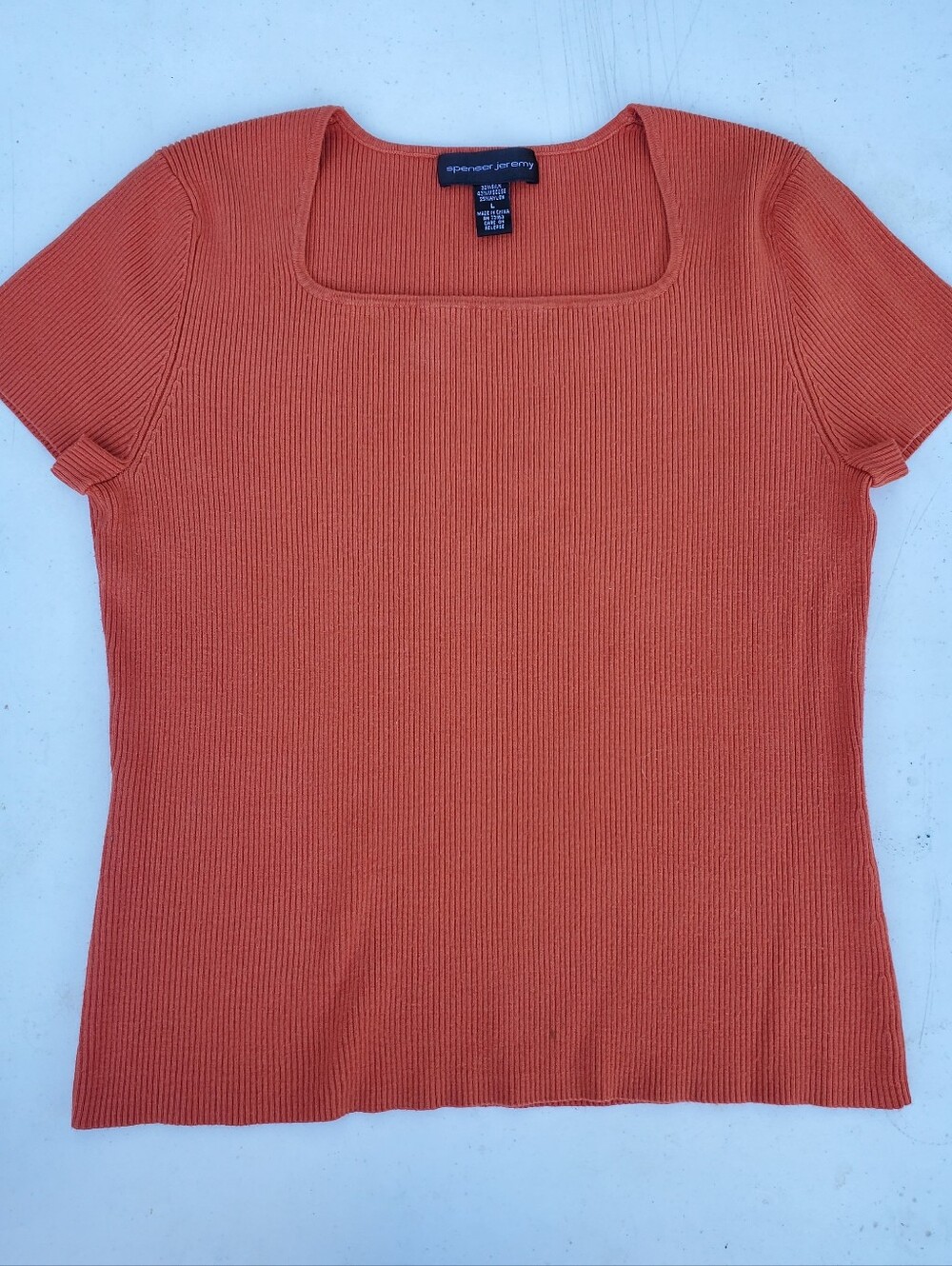 Spenser Jeremy Square Neck Ribbed Short Sleeve Top - Rust Orange